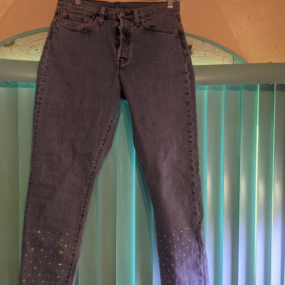 LEVIS 501 HIGH WAISTED BUTTON FLY RHINESTONE JEAN